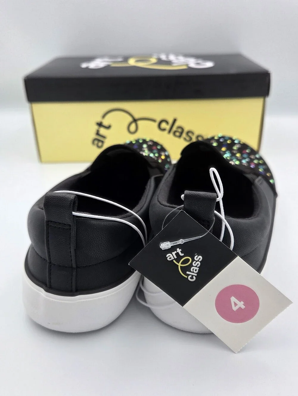 Art Class Girls Black Slip-On Sneakers with Multicolor Studs 4 NIB